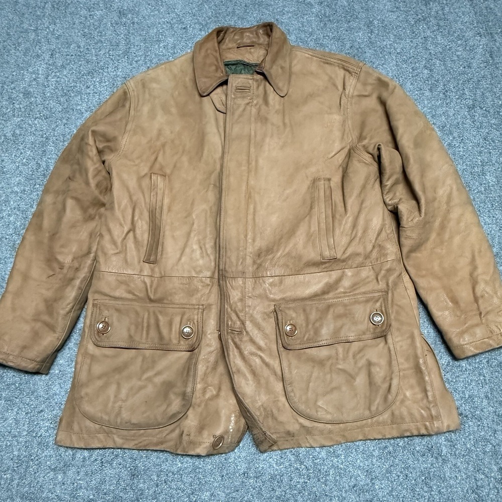 Vintage Orvis Jacket Mens M Brown Leather Bomber Aviator 90s Quilted Lining